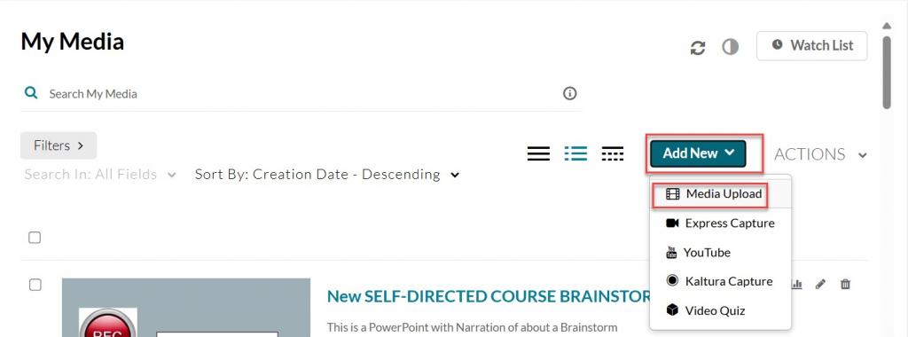 Add new button highlighted and media upload